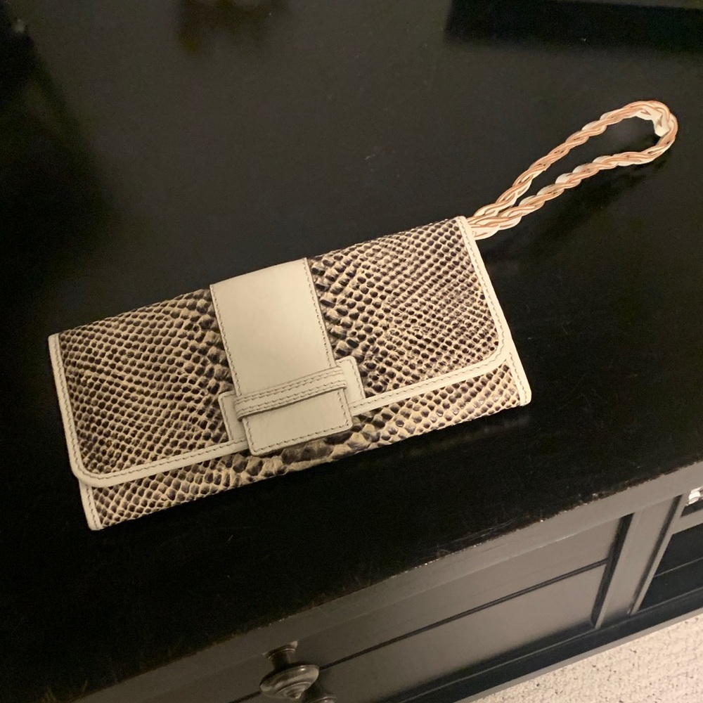 Banana Republic Snake Print Wristlet Clutch - Tan and Cream